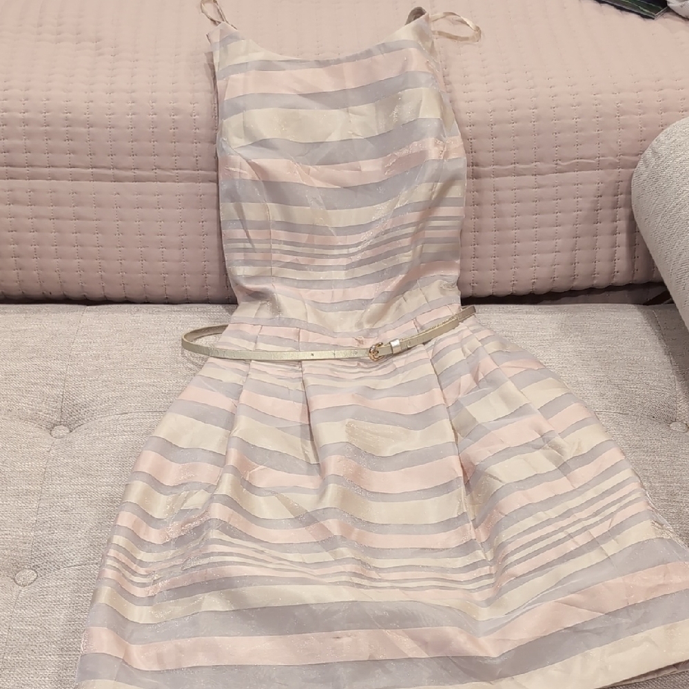 Jessica Howard Beige and Pink Striped Dress